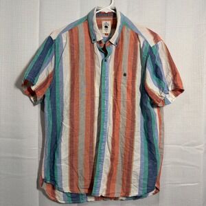Copper & Oak Button Down Shirt Large Multi-Color Vertical Stripe Short Sleeve